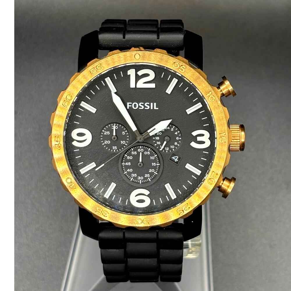 Fossil Nate JR1369 Chronograph 50mm Rose Gold Black Silicone Men’s Watch